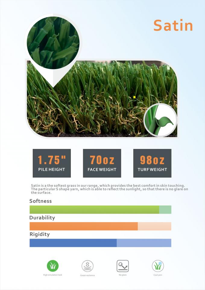 ISO14001 Field Olive Landscaping Chiều cao cọc cỏ nhân tạo 1,75 '' 1